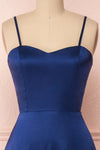 Hellee Navy Blue Silky Maxi Dress | Boudoir 1861 front close-up