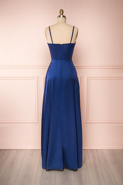 Hellee Navy Blue Silky Maxi Dress | Boudoir 1861 back view