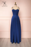 Hellee Navy Blue Silky Maxi Dress | Boudoir 1861 front view