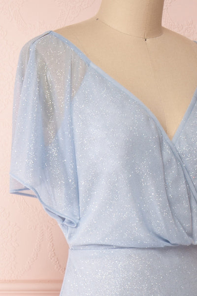 Helma Dusty Blue Maxi Dress | Robe | Boutique 1861 side close-up