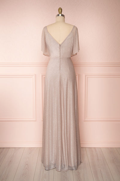 Helma Taupe Maxi Dress | Robe Maxi Taupe | Boutique 1861 back view