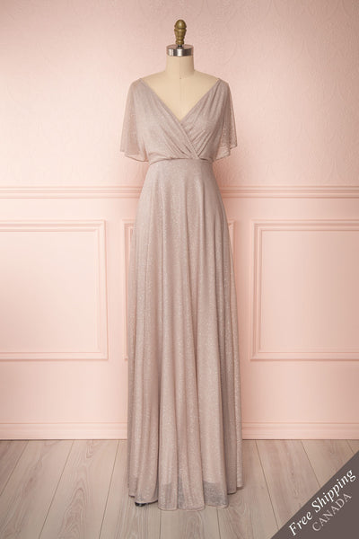 Helma Taupe Maxi Dress | Robe Maxi Taupe | Boutique 1861 front view