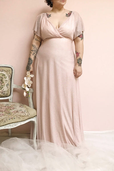 Helma Blush Pink Sparkling Maxi Dress | Boutique 1861 on model