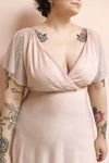 Helma Blush Pink Sparkling Maxi Dress | Boutique 1861 model close up