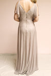 Helma Taupe Maxi Dress | Robe Maxi Taupe | Boutique 1861 model back