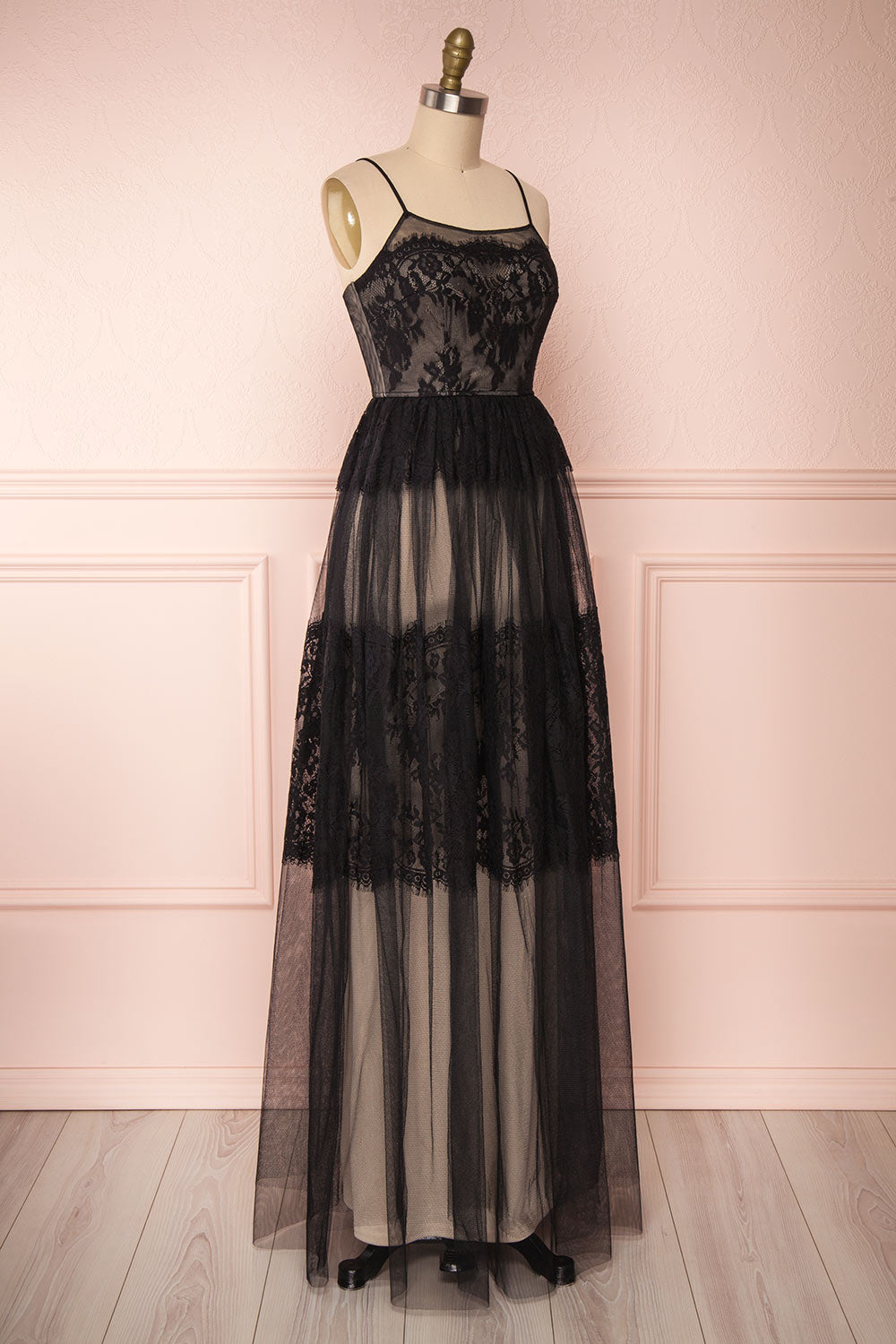 Henwen Black & Beige Tulle Maxi Dress | Boutique 1861 side view 