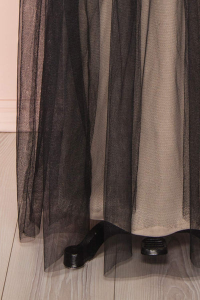 Henwen Black & Beige Tulle Maxi Dress | Boutique 1861 bottom close-up