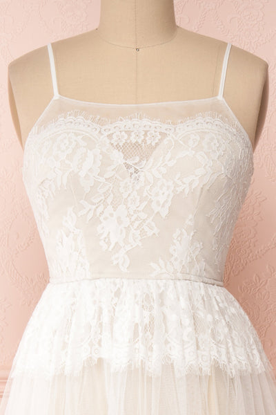 Henwen Ivory White Tulle Maxi Dress | Boudoir 1861 front close-up