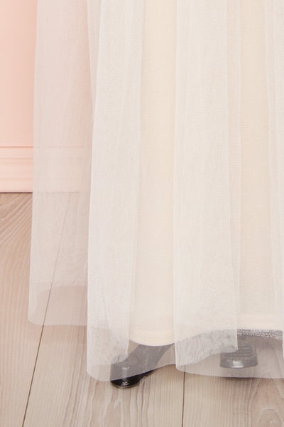 Henwen Ivory White Tulle Maxi Dress | Boudoir 1861 bottom close-up