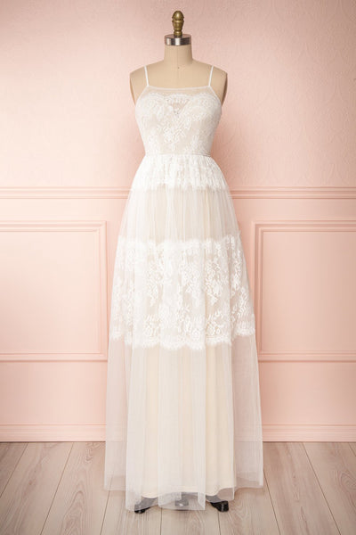 Henwen Ivory White Tulle Maxi Dress | Boudoir 1861 front view