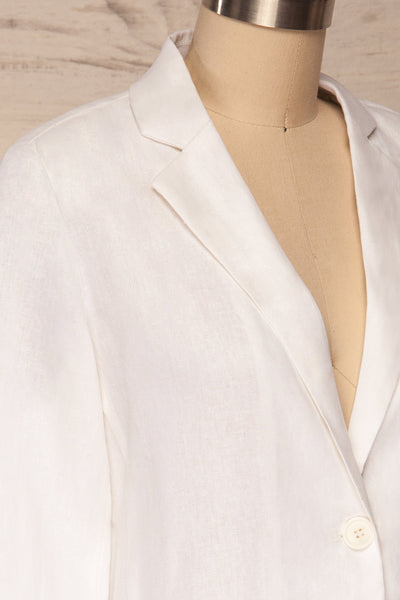 Herisau White 3/4 Sleeve Blazer | La petite garçonne side close up