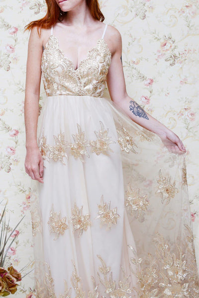 Hermione Golden Embroidered Sequins Maxi Gown | Boutique 1861