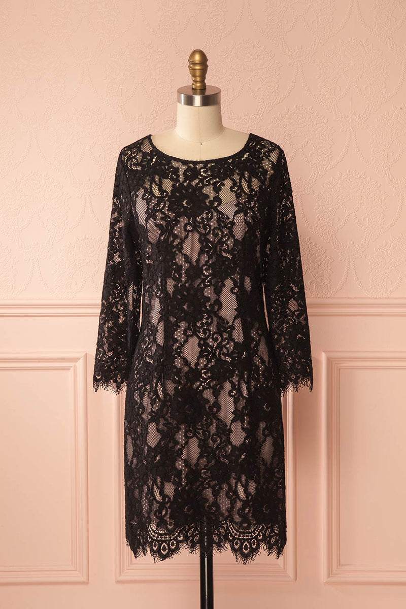 Hinareva Black Lace Cocktail Dress