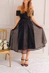 Holly Black Off-Shoulder Organza Midi Dress | Boutique 1861 on model