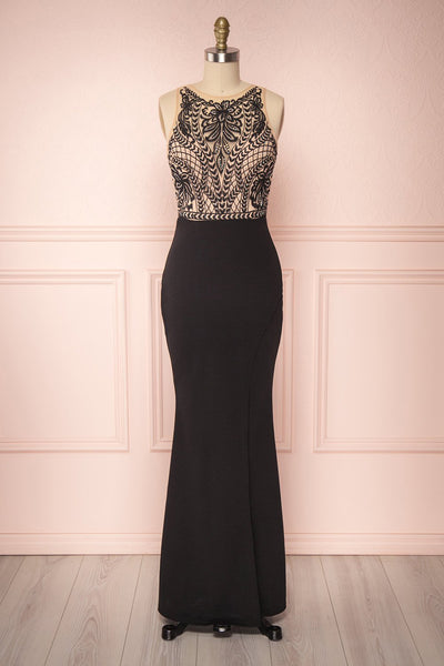 Huba Onyx Black & Beige Mermaid Gown | Boutique 1861