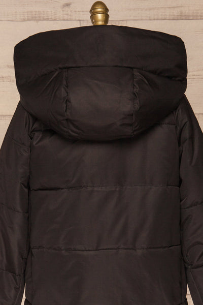Huddersfield Black Short Quilted Coat with Hood | La Petite Garçonne back close-up