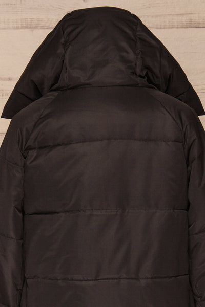 Huddersfield Black Short Quilted Coat with Hood | La Petite Garçonne back close-up hood