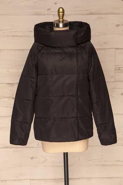 Huddersfield Black Short Quilted Coat with Hood | La Petite Garçonne front view