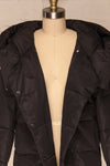 Huddersfield Black Short Quilted Coat with Hood | La Petite Garçonne front close-up open