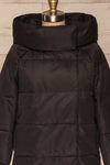 Huddersfield Black Short Quilted Coat with Hood | La Petite Garçonne front close-up