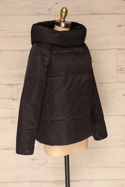 Huddersfield Black Short Quilted Coat with Hood | La Petite Garçonne side view
