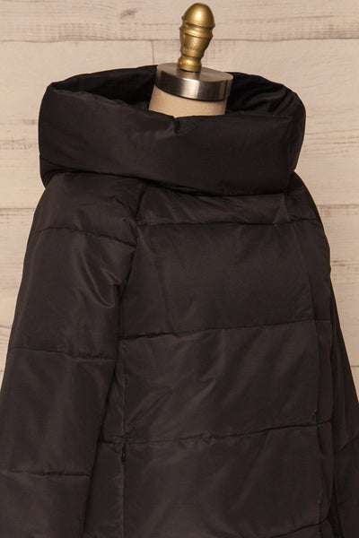 Huddersfield Black Short Quilted Coat with Hood | La Petite Garçonne side close-up
