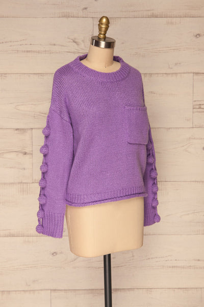 Huesca Purple Pompom Knitted Sweater | La petite garçonne side view