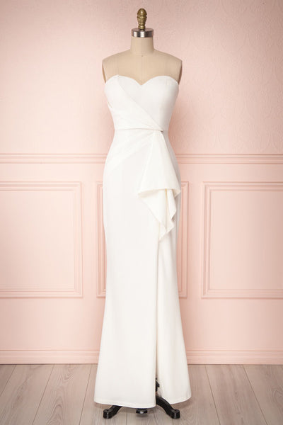 Huiliang White Bustier Bridal Gown with Pleats & Slit | Boudoir 1861