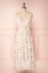 Huldra Beige Floral A-Line Midi Dress | Boutique 1861