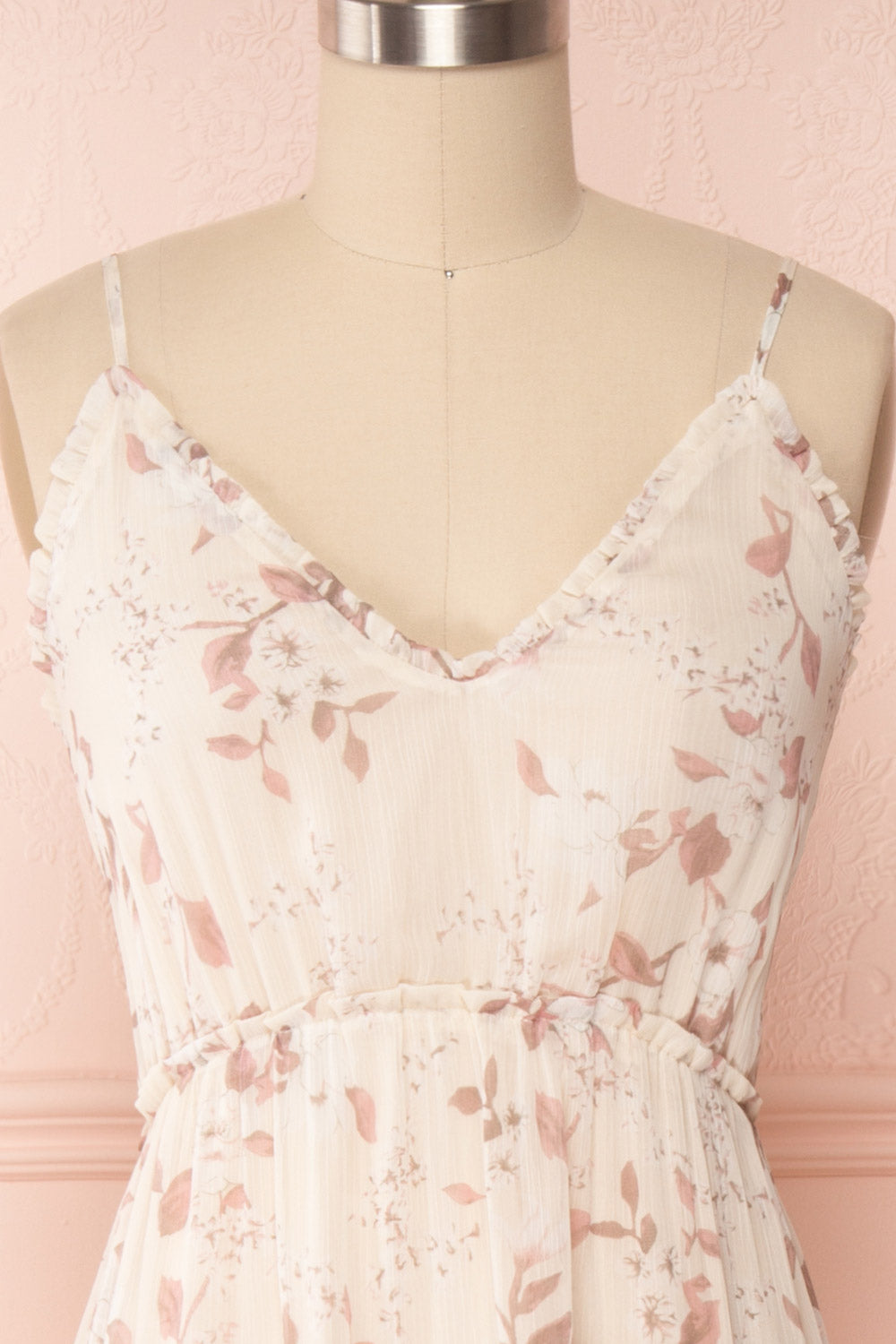 Huldra Beige Floral A-Line Midi Dress | Boutique 1861 front close up