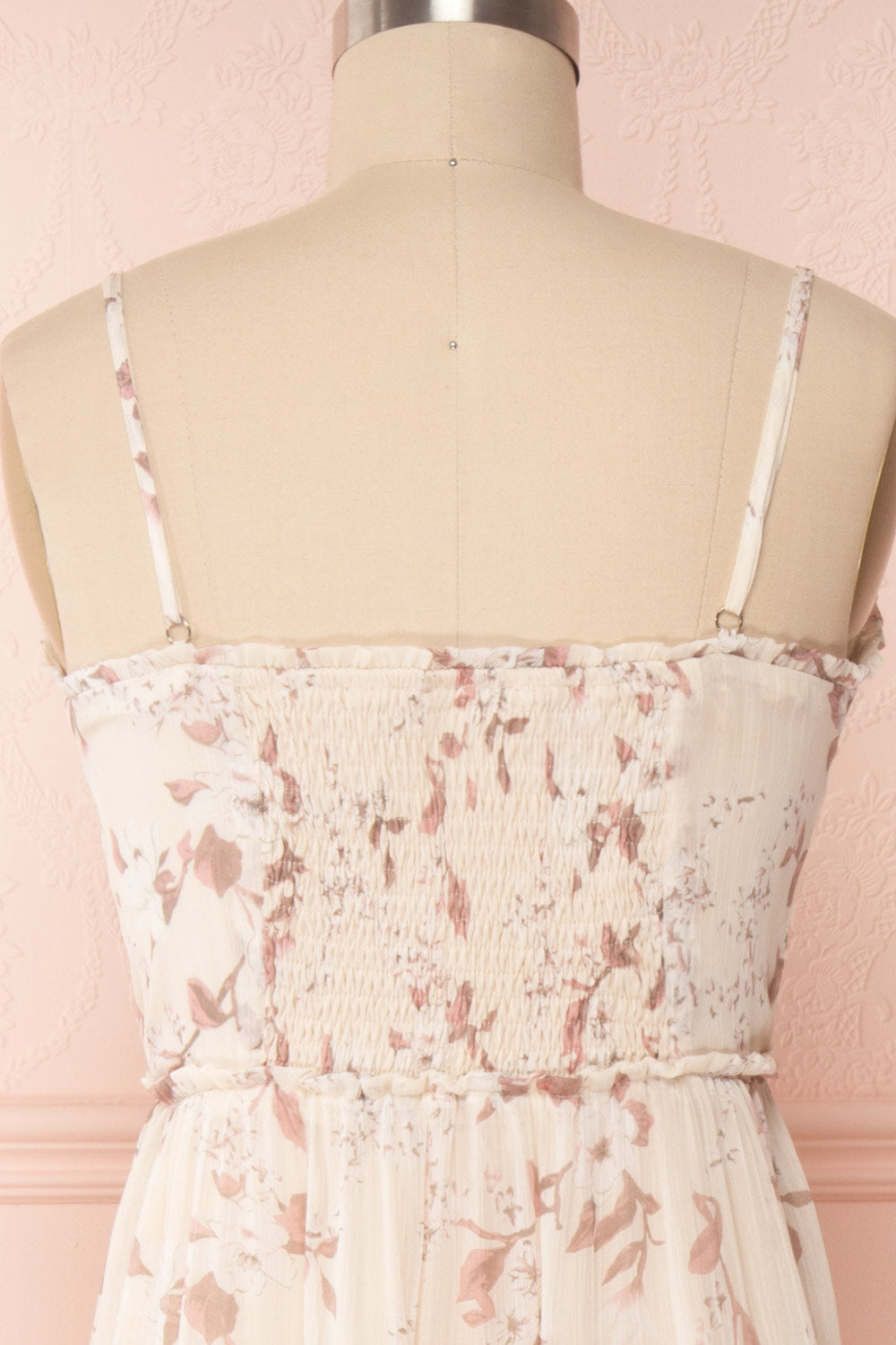 Huldra Beige Floral A-Line Midi Dress | Boutique 1861 back close up