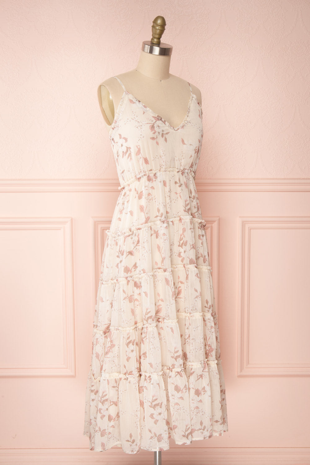 Huldra Beige Floral A-Line Midi Dress | Boutique 1861 side view