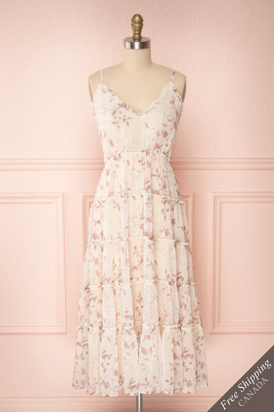 Huldra Beige Floral A-Line Midi Dress | Boutique 1861 front view
