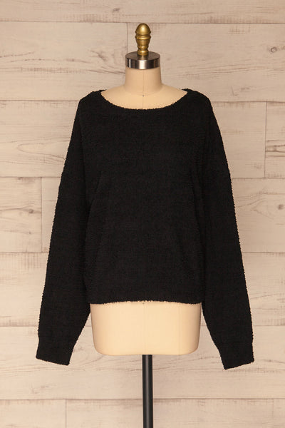 Hult Black Fuzzy Long Sleeve Sweater | La petite garçonne front view