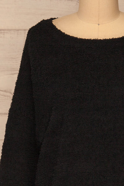 Hult Black Fuzzy Long Sleeve Sweater | La petite garçonne front close-up