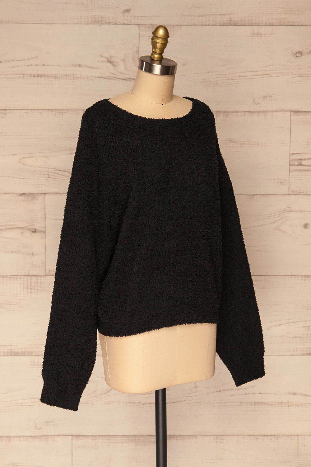 Hult Black Fuzzy Long Sleeve Sweater | La petite garçonne side view 