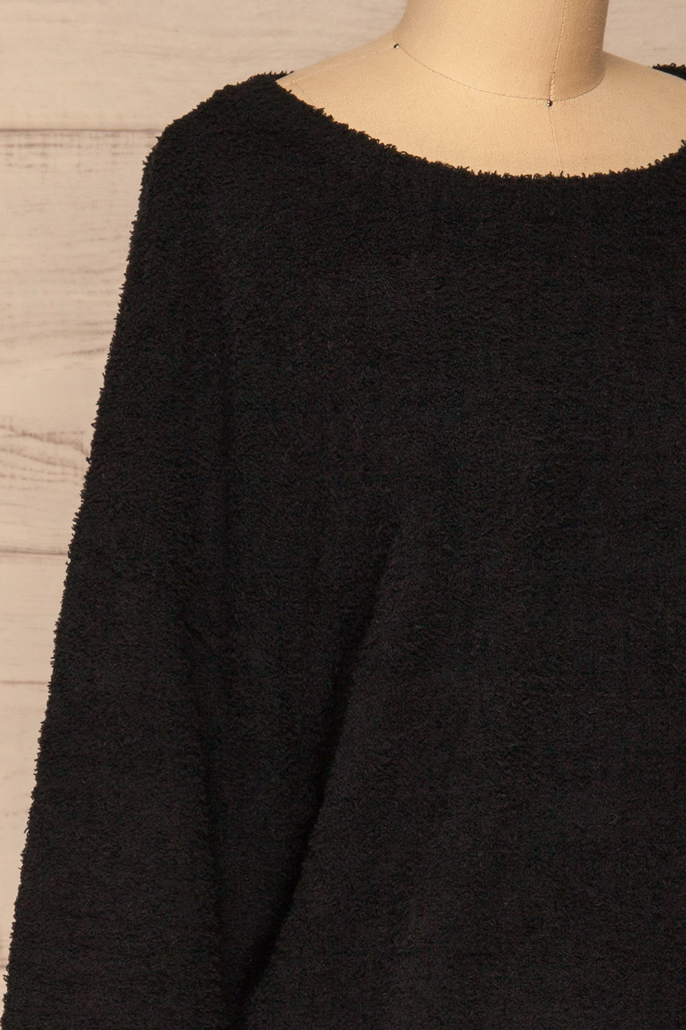 Hult Black Fuzzy Long Sleeve Sweater | La petite garçonne side close-up