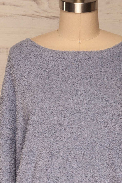Hult Blue Fuzzy Long Sleeve Sweater | La petite garçonne frotn close up