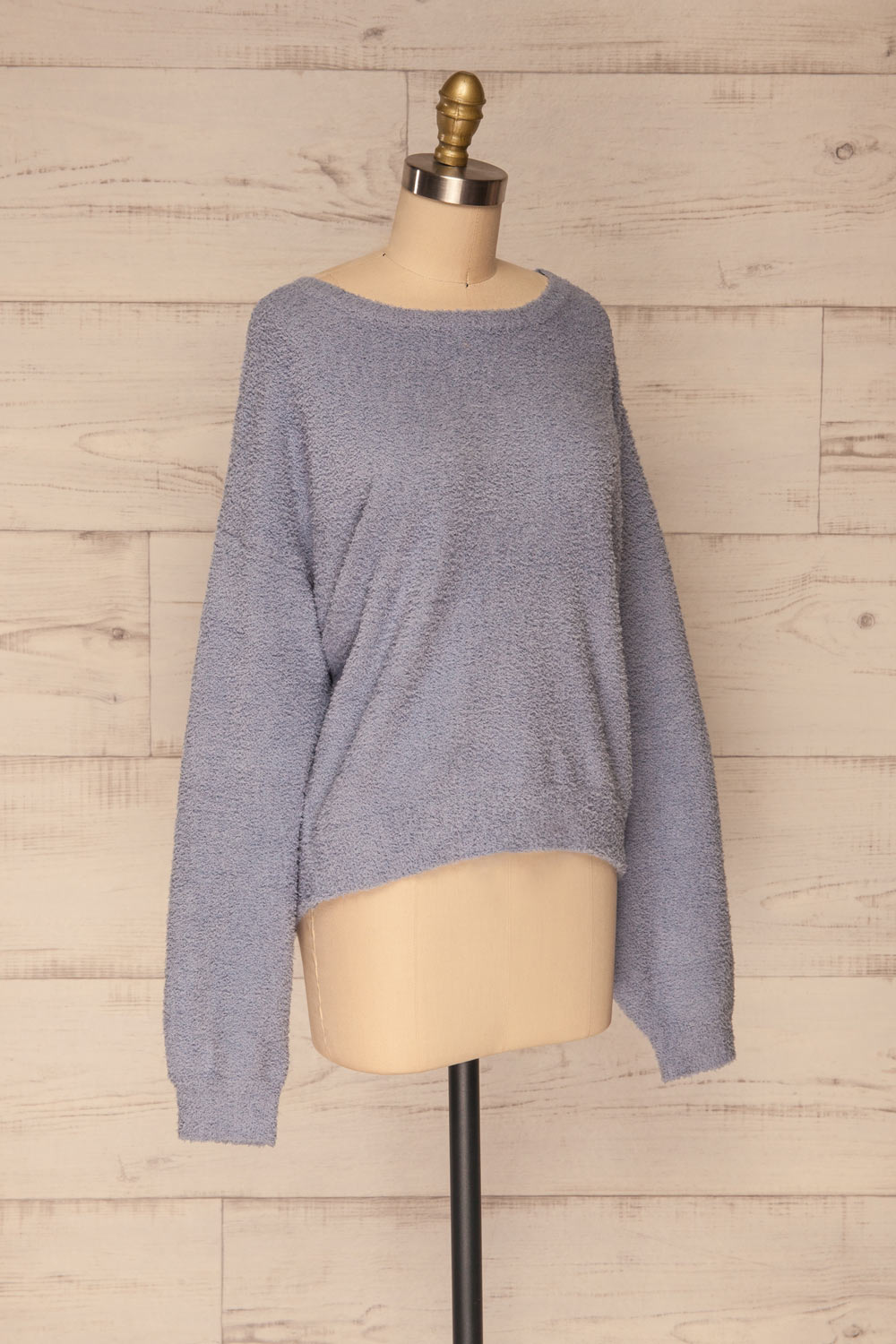 Hult Blue Fuzzy Long Sleeve Sweater | La petite garçonne side view