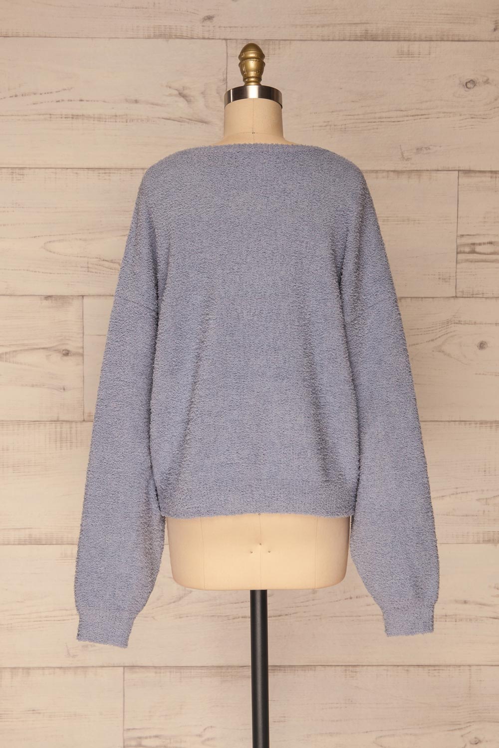 Hult Blue Fuzzy Long Sleeve Sweater | La petite garçonne back view