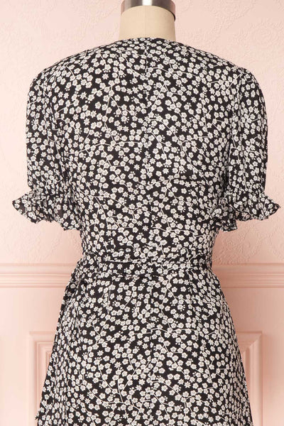 Hyemi Coal Black & White Floral Summer Wrap Dress | Boutique 1861