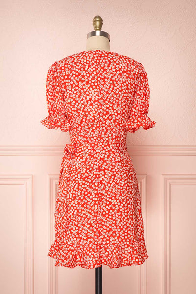 Hyemi Fire Red & White Floral Summer Wrap Dress | Boutique 1861
