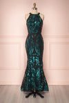 Idalie Emerald Black & Green Sequined Mermaid Dress | Boutique 1861