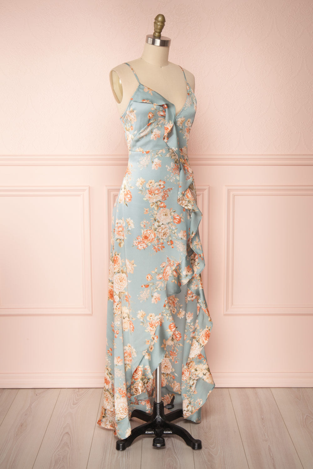 Ignatia Blue Floral Maxi Dress w/ Ruffles | Boutique 1861 side view