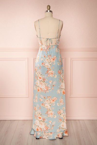 Ignatia Blue Floral Maxi Dress w/ Ruffles | Boutique 1861 back view