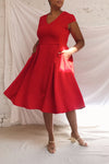 Iktomi Red V-Neck A-Line Midi Dress | Boutique 1861 model look 1