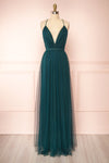 Ilaria Green Mesh Gown with Plunging Neckline | Boutique 1861 front view