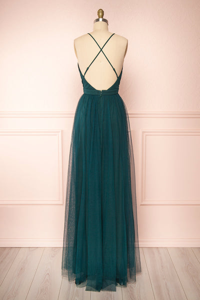 Ilaria Green Mesh Gown with Plunging Neckline | Boutique 1861 back view