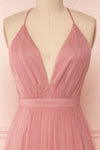 Ilaria Rose Pink Mesh Gown with Plunging Neckline | Boutique 1861 front close-up
