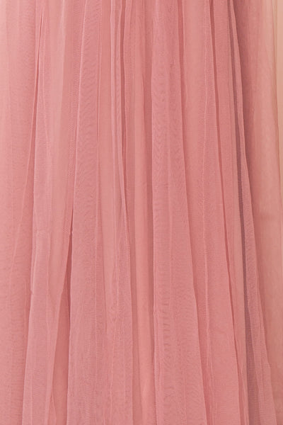 Ilaria Rose Pink Mesh Gown with Plunging Neckline | Boutique 1861 fabric detail